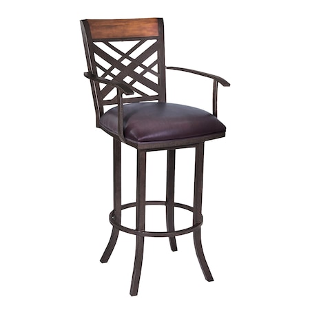Armen Living Tahiti 26" Arm Barstool in Auburn Bay finish with Brown Pu upholstery LCTA26ARBABR